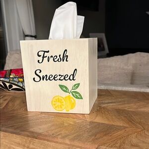 Handcrafted Tissue Box Holder - Fresh Sneezed - Cream and Yellow